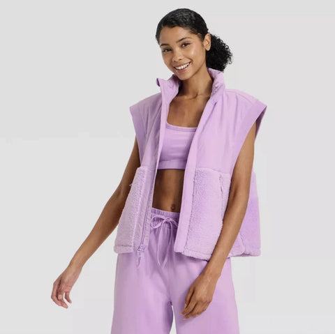 JoyLab High Pile Vest in Light Purple, front