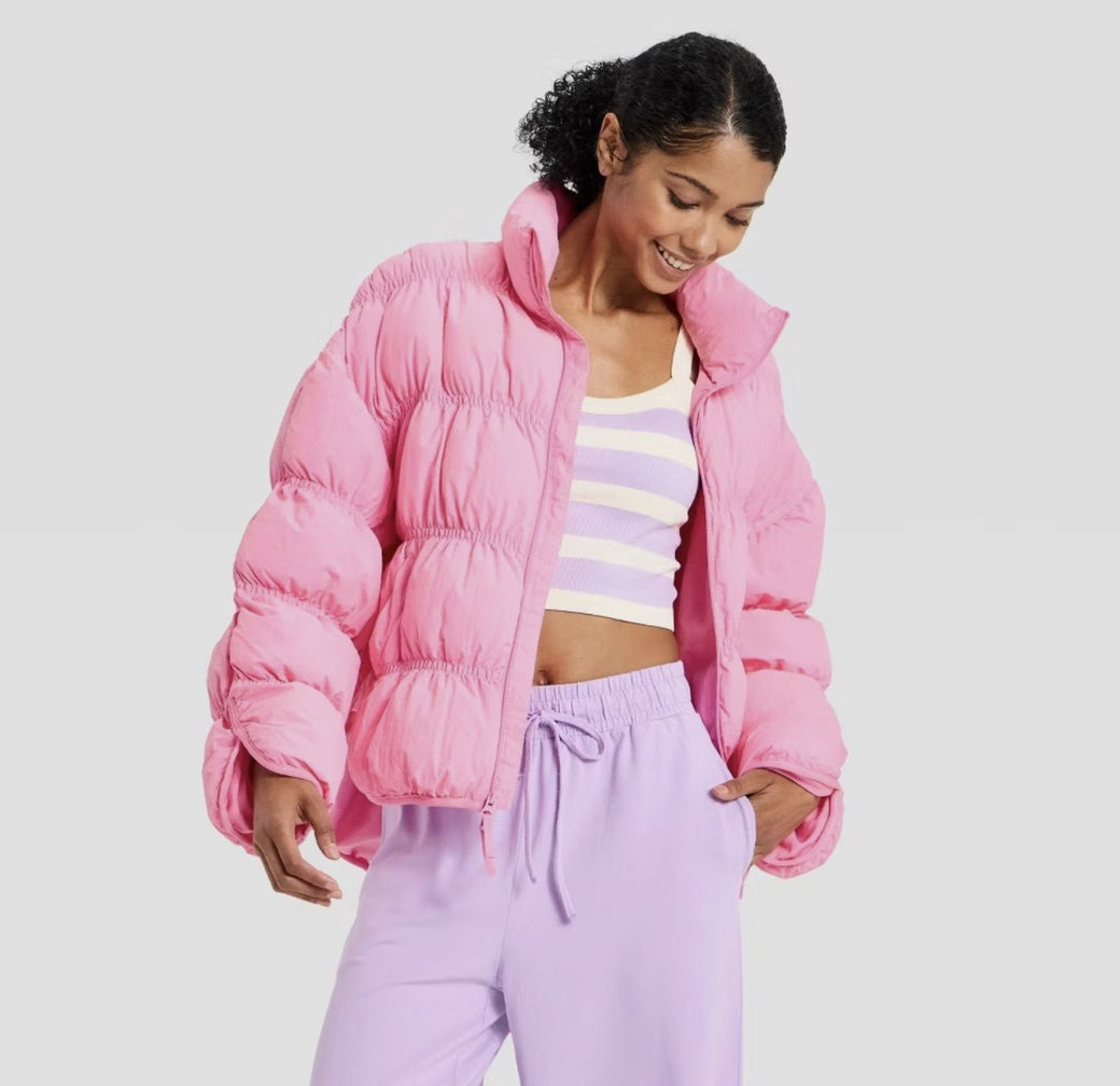 JoyLab Puffer Jacket in Light Pink, front
